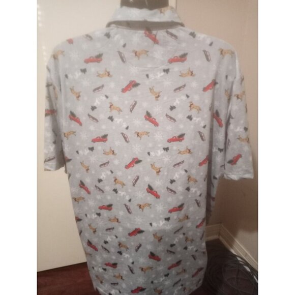 New Chaps Men's 2XL Gray Everyday Performance Stretch Polo Shirt Holiday Print - Picture 8 of 13